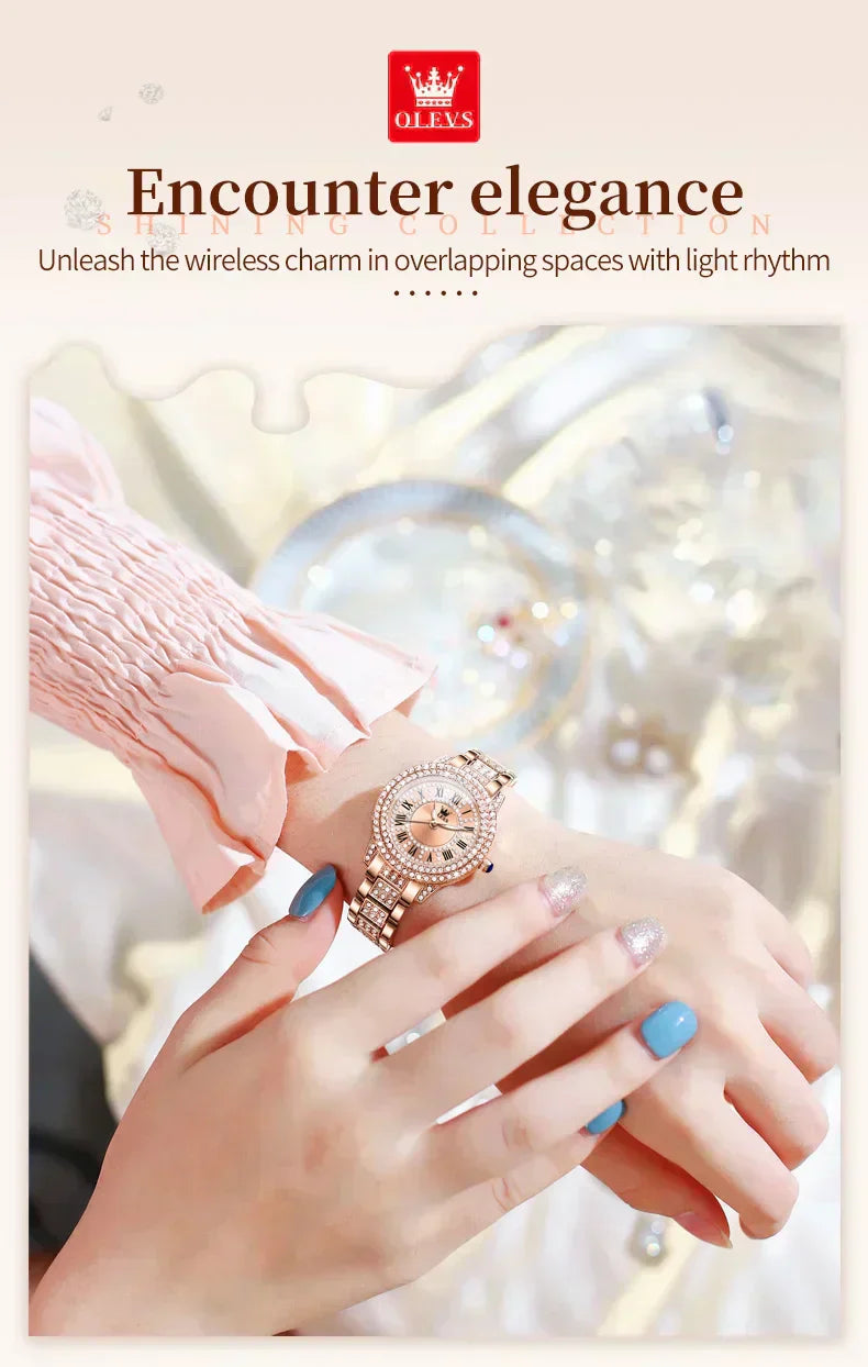 Montre pour Femme : or-rose orner de diamant