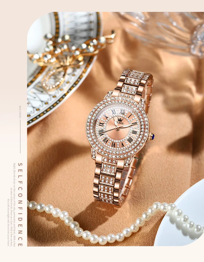 Montre pour Femme : or-rose orner de diamant