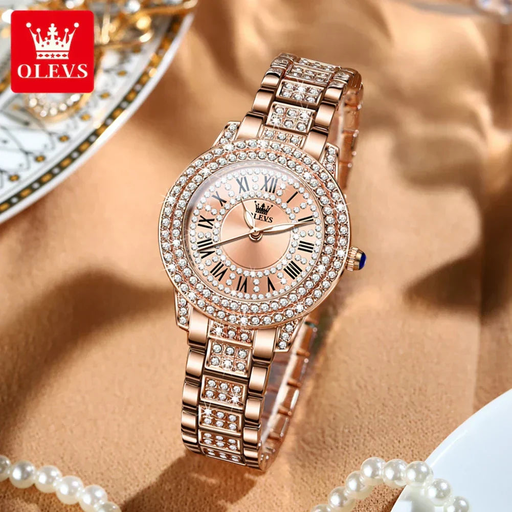 Montre pour Femme : or-rose orner de diamant