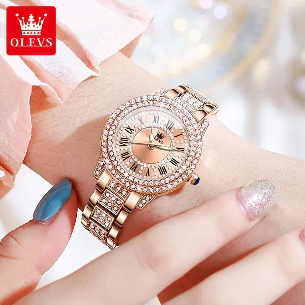 Montre pour Femme : or-rose orner de diamant