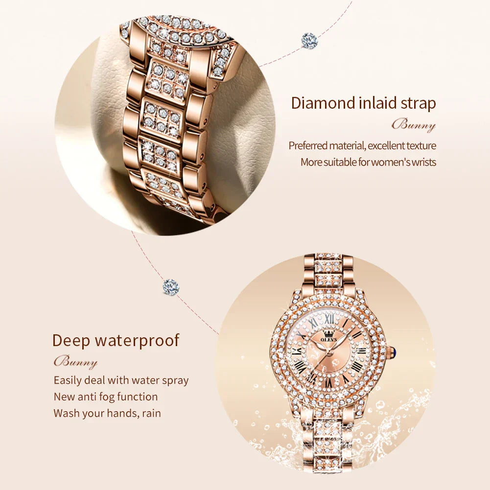 Montre pour Femme : or-rose orner de diamant